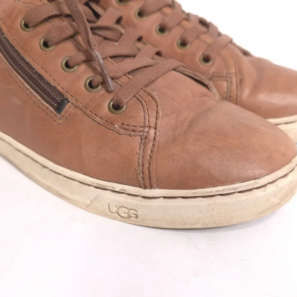 UGG Women's Sneakers 9.5 Brown‎ Leather High Top Tassel Zip Lace Up Casual